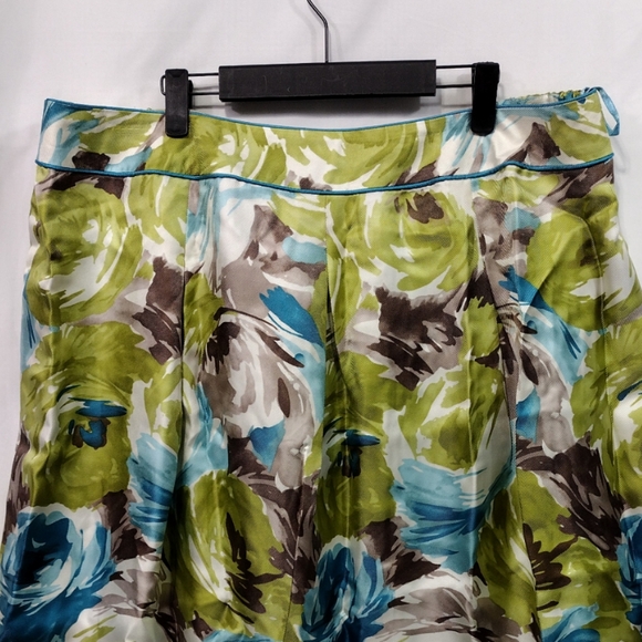 NWT Talbots 100% Silk Watercolor Floral Skirt Womens 22WP Bule Green Artsy Retro - Picture 2 of 10